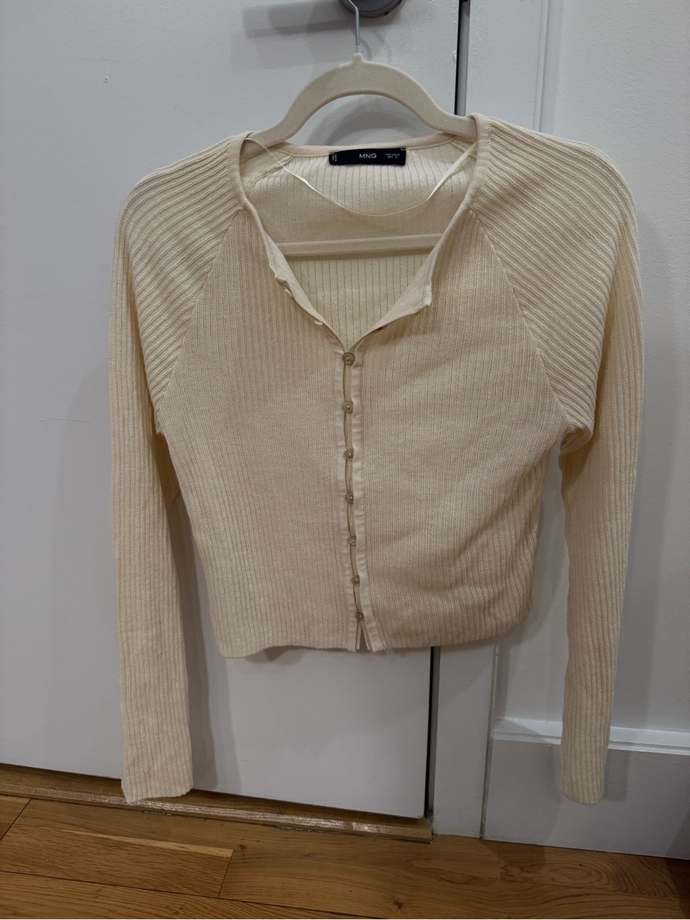 Mango Cream Ribbed Button Cardigan